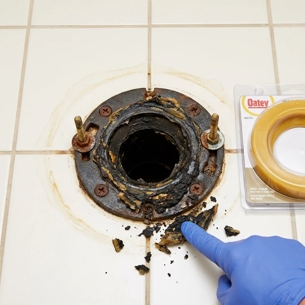 Failed wax ring showing water seepage at the base of a toilet in a Louisville, KY home