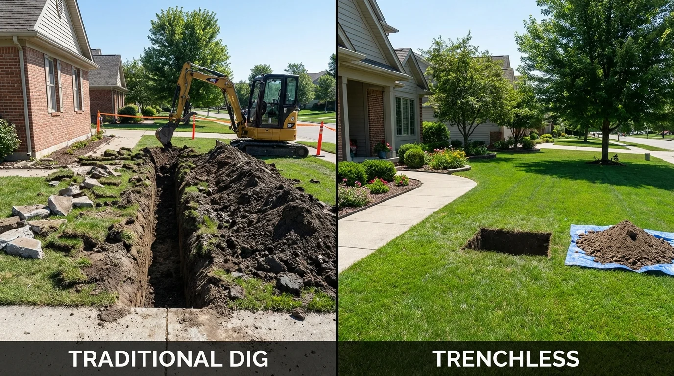 Trenchless sewer repair with minimal yard damage versus traditional excavation in Louisville, KY